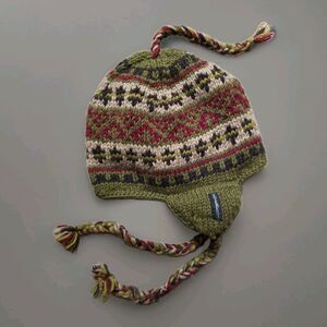 Everest Designs Ear Flap Hat Brown Green Wool Knit Lined Sherpa Beanie Nepal